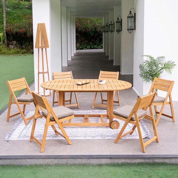Cambridge Casual Miami Teak Wood Patio Dining Set with Sunbrella Cushion, Natural Teak/Cast Shale - Image 3