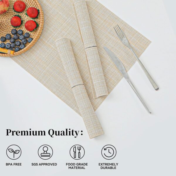 Leetaltree Beige Placemats Set of 4 - Heat Resistant Non-Slip Place mats for Dining Table, Washable Durable PVC Vinyl Woven Table Mats（Beige, 4） - Image 2
