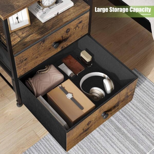 EnHomee Nightstand Set of 2, 17.8" W Bedside Table with Fabric Drawers and Open Wood Shelf Storage, Safety Netting on 2 Sides of Bedside Table,Night Stand for Bedroom,Living Room,Dorm, Rustic Brown - Image 8