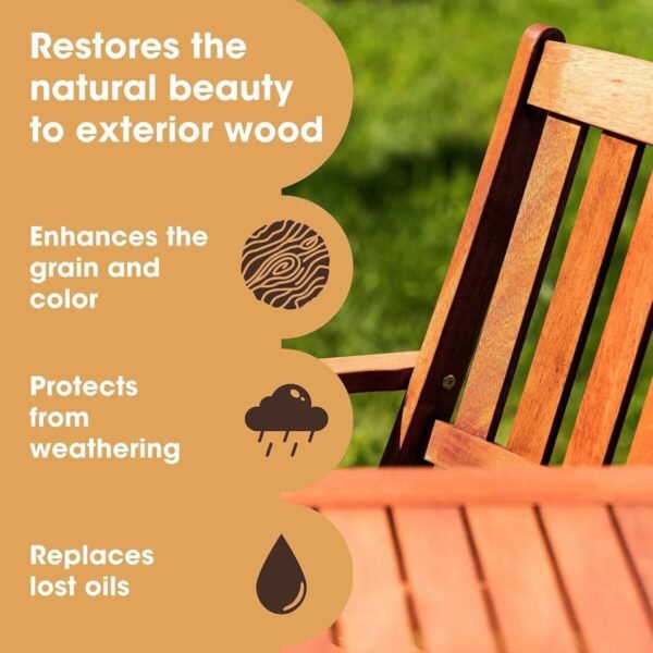 Furniture Clinic Teak Oil | Wood Oil Protects & Cleans Outdoor & Indoor Furniture, Boats, Shower Benches | Restore & Protect Wood, Prevent Drying & Other Damage | Natural Matte Finish | 17oz/500ml - Image 2