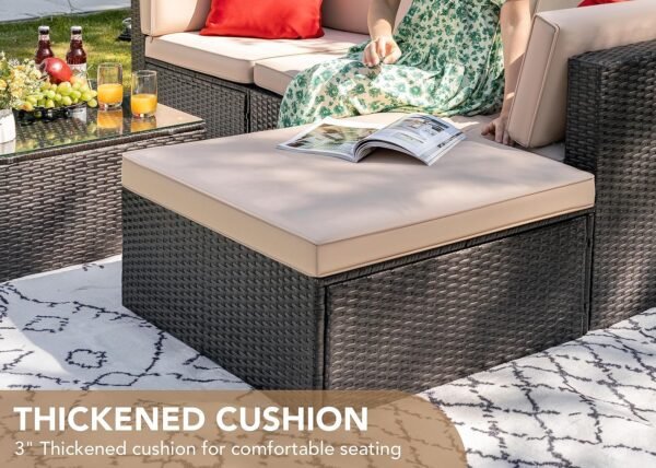 Devoko 5 Pieces Patio Furniture Sets All Weather Outdoor Sectional Patio Sofa Manual Weaving Wicker Rattan Patio Seating Sofas with Cushion and Glass Table(Beige) - Image 3