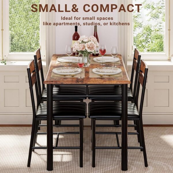 IRONCK Dining Table Set for 4, Wood Kitchen Table with Upholstered Chairs Dinning Table Set for Kitchen & Dining Room, Compact Dining Set for Small Spaces, Rustic Brown - Image 4