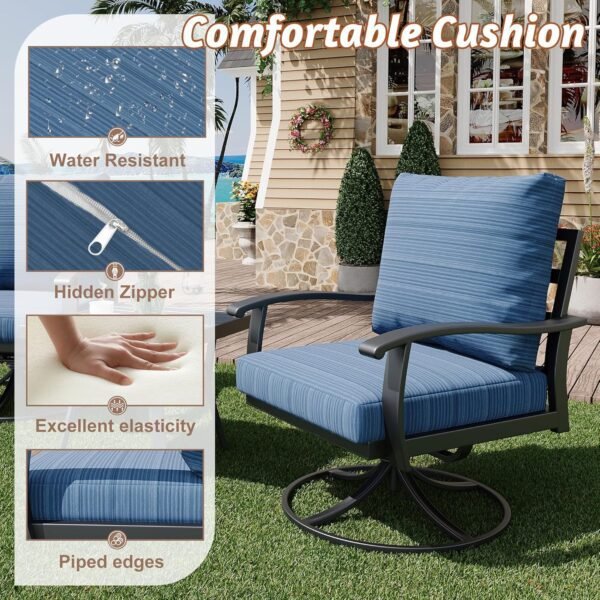 HOMREST Patio Furniture Sets 4 PCS Outdoor Metal Conversation Sets, 360 Degree Swivel Rocking Chairs Patio Conversation Set with Coffee Table and 3-Seat Sofa for Garden, Deck and Poolside - Image 3