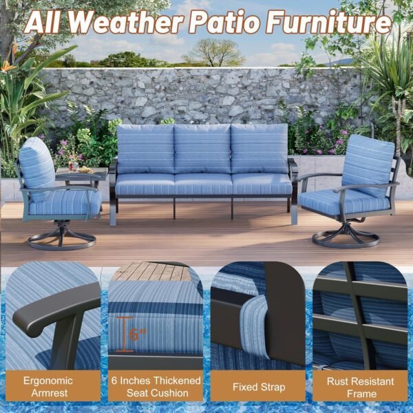 HOMREST Patio Furniture Sets 4 PCS Outdoor Metal Conversation Sets, 360 Degree Swivel Rocking Chairs Patio Conversation Set with Coffee Table and 3-Seat Sofa for Garden, Deck and Poolside - Image 5