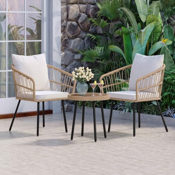YITAHOME 3 Pieces Outdoor Wicker Patio Conversation Bistro Set, All-Weather Rattan Patio Furniture Set with Table & Cushions, Outdoor Sectional Sofa for Patio, Balcony, Backyard, Deck - Image 9