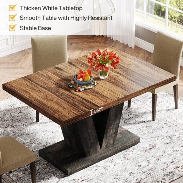 Tribesigns 47-Inch Dining Table for 4, Black Kitchen Dinner Table with Heavy Duty Pedestal, Farmhouse Wooden Eating Table for Home, Dining Room, Small Space, Black & Brown - Image 6