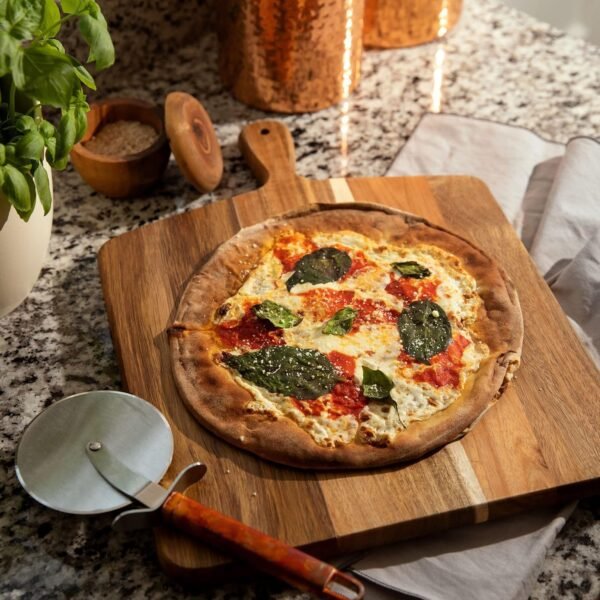 Acacia Wood Cutting Board and Chopping Board with Handle for Meat, Cheese Board, Vegetables, Bread, and Charcuterie - Decorative Wooden Serving Board for Kitchen and Dining Room, Large 17” x 13” - Image 5