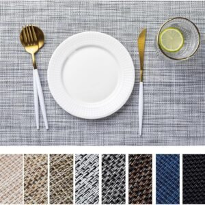 LEXMORE Placemats Set of 4 Vinyl/Plastic Woven Place Mats for Kitchen Table Indoor/Outdoor Washable Placemat Wipeable Dining Table Mats(Gray)