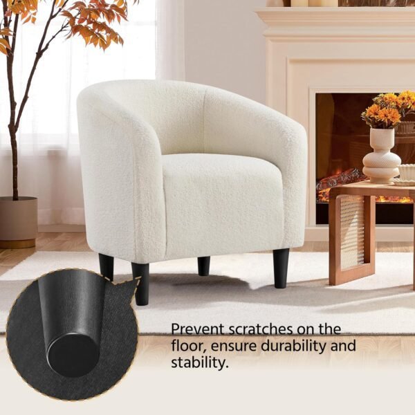 Yaheetech Barrel Chairs, Furry Accent Chairs, Sherpa Chairs with Soft Padded Armrest, Fuzzy Club Chairs for Living Room Bedroom Waiting Room Office, Accent Chairs Set of 2, Ivory - Image 6