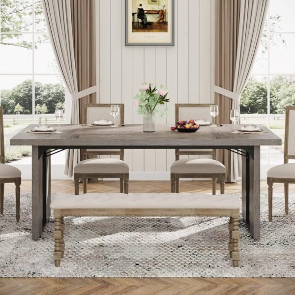 Tribesigns 71" Large Dining Table for 6 to 8 People, Rustic Farmhouse Style Dinner Table, Rectangular Dining Table for Kitchen, Dining Room & Living Room - Image 6