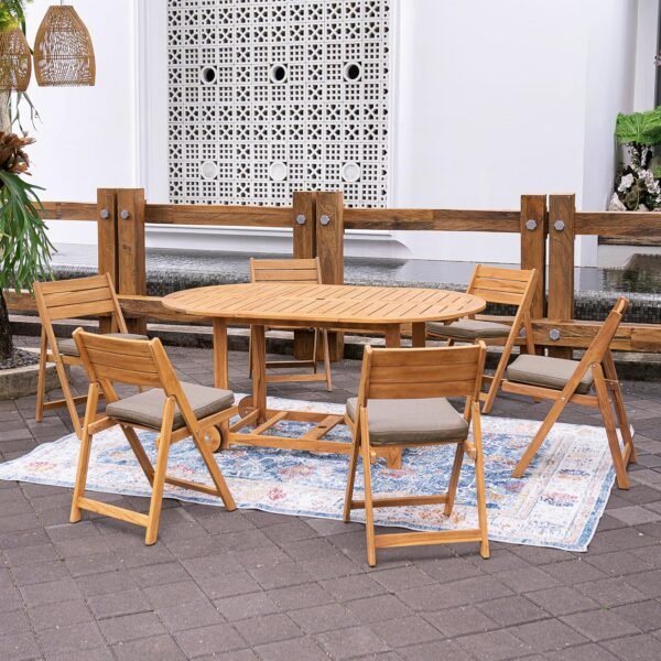 Cambridge Casual Miami Teak Wood Patio Dining Set with Sunbrella Cushion, Natural Teak/Cast Shale - Image 21