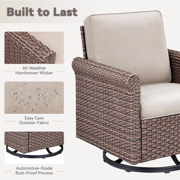 Outdoor Patio Furniture Set, 5 Pieces Patio Conversation Sets, All-Weather Wicker Outdoor Furniture, Swivel Patio Chairs for Porch Deck Backyard Garden (Beige, 5 PCS Swivel Glider & Sofa) - Image 8