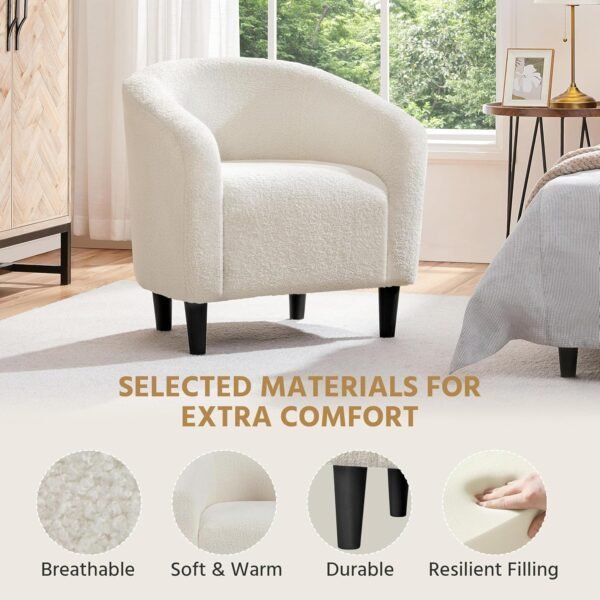 Yaheetech Barrel Chairs, Furry Accent Chairs, Sherpa Chairs with Soft Padded Armrest, Fuzzy Club Chairs for Living Room Bedroom Waiting Room Office, Accent Chairs Set of 2, Ivory - Image 5