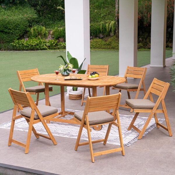 Cambridge Casual Miami Teak Wood Patio Dining Set with Sunbrella Cushion, Natural Teak/Cast Shale - Image 23