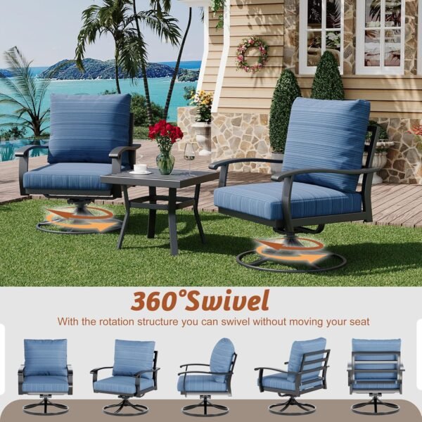 HOMREST Patio Furniture Sets 4 PCS Outdoor Metal Conversation Sets, 360 Degree Swivel Rocking Chairs Patio Conversation Set with Coffee Table and 3-Seat Sofa for Garden, Deck and Poolside - Image 4