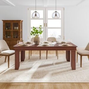 Farmhouse Dining Table for 6-8 People, 70.87" Long Wooden Kitchen Table with Sturdy Frame & Rustic Brown Finish - Seats 6 Rectangular Counter for Dinner, Kitchen, Dining Room