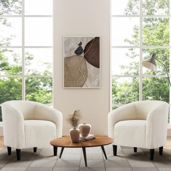Yaheetech Barrel Chairs, Furry Accent Chairs, Sherpa Chairs with Soft Padded Armrest, Fuzzy Club Chairs for Living Room Bedroom Waiting Room Office, Accent Chairs Set of 2, Ivory - Image 4