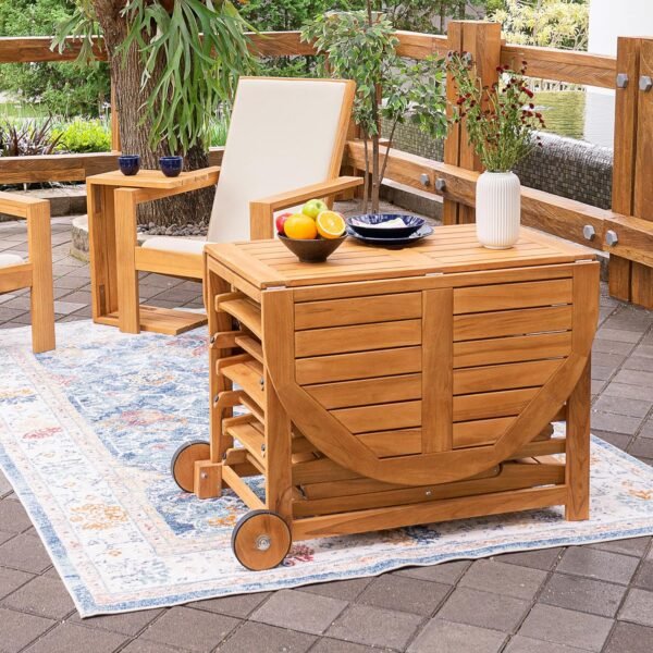 Cambridge Casual Miami Teak Wood Patio Dining Set with Sunbrella Cushion, Natural Teak/Cast Shale - Image 20