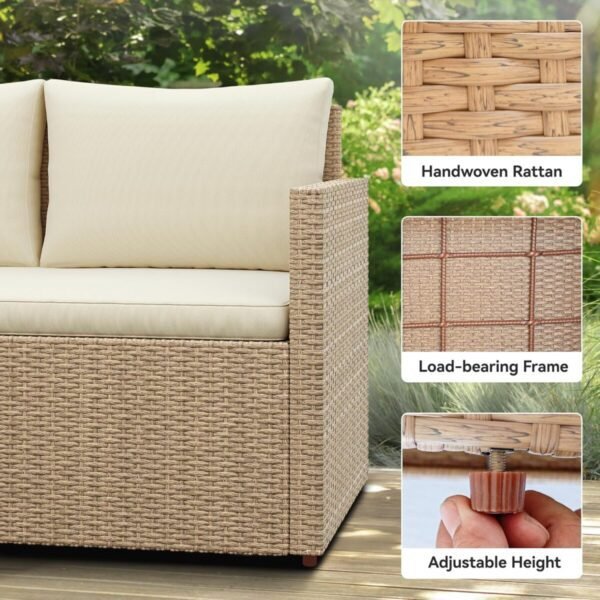 YITAHOME 6-Piece Patio Furniture Set, All-Weather Wicker Outdoor Sectional Sofa with Lift-Top Table & Ottoman, Patio Conversation Set for Deck, Backyard, Porch - Light Brown+Beige - Image 5