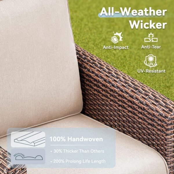 Outdoor Patio Furniture Set, 5 Pieces Patio Conversation Sets, All-Weather Wicker Outdoor Furniture, Swivel Patio Chairs for Porch Deck Backyard Garden (Beige, 5 PCS Swivel Glider & Sofa) - Image 5