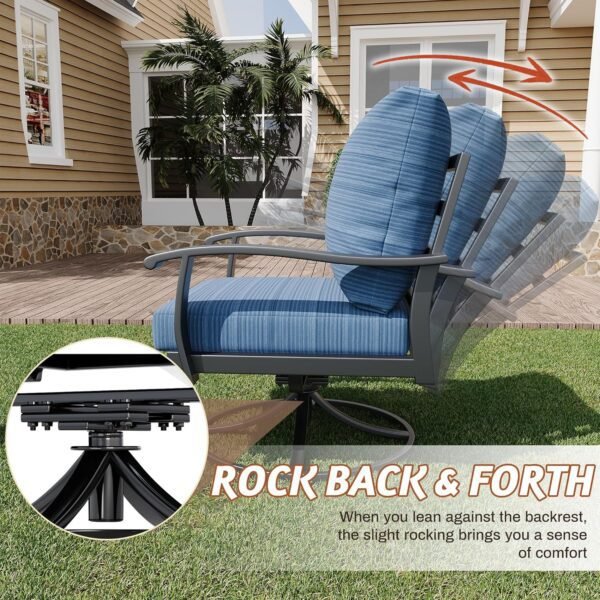 HOMREST Patio Furniture Sets 4 PCS Outdoor Metal Conversation Sets, 360 Degree Swivel Rocking Chairs Patio Conversation Set with Coffee Table and 3-Seat Sofa for Garden, Deck and Poolside - Image 2