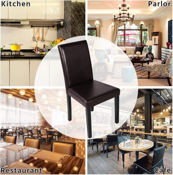 Yaheetech Dining Chairs Set of 4 PU Leather Dining Room Chairs with Waterproof Surface and Wood Legs for Kitchen Restaurant and Living Room, Dark Brown - Image 4