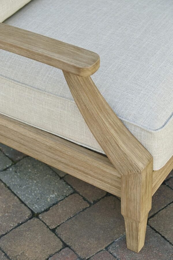 Signature Design by Ashley Clare View Outdoor Eucalyptus Wood Single Cushioned Lounge Chair, Beige - Image 5