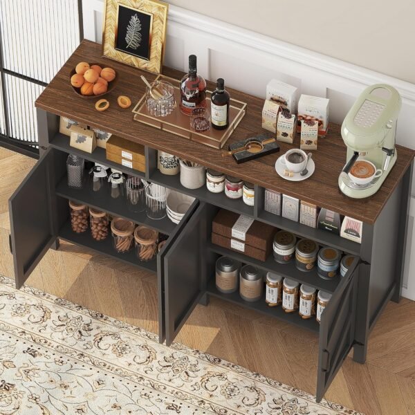 Buffet Sideboard with Storage Farmhouse with 4 Doors, 55'' Large Kitchen Storage Cabinet Wood Coffee Bar Cabinet Buffet Table with Shelves for Kitchen, Dining Room, Entryway (Black, 55 in) - Image 4