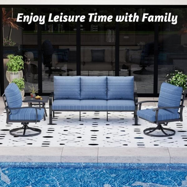 HOMREST Patio Furniture Sets 4 PCS Outdoor Metal Conversation Sets, 360 Degree Swivel Rocking Chairs Patio Conversation Set with Coffee Table and 3-Seat Sofa for Garden, Deck and Poolside - Image 7