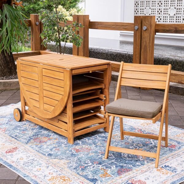Cambridge Casual Miami Teak Wood Patio Dining Set with Sunbrella Cushion, Natural Teak/Cast Shale - Image 2