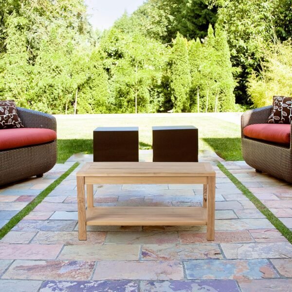 Teak Wood Side Table with Storage, Indoor and Outdoor Wooden Furniture for Deck, Porch, Balcony, Living Room, Bedroom and Backyard (36" D x 18" W x 16" H) - Image 2