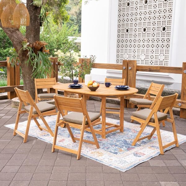 Cambridge Casual Miami Teak Wood Patio Dining Set with Sunbrella Cushion, Natural Teak/Cast Shale