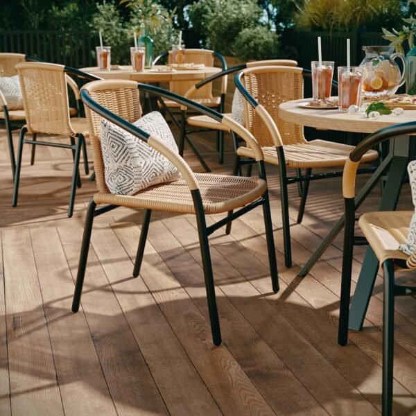 Flash Furniture Lila 4 Pack Beige Rattan Indoor-Outdoor Restaurant Stack Chair | Versatile and Stylish Seating - Image 6