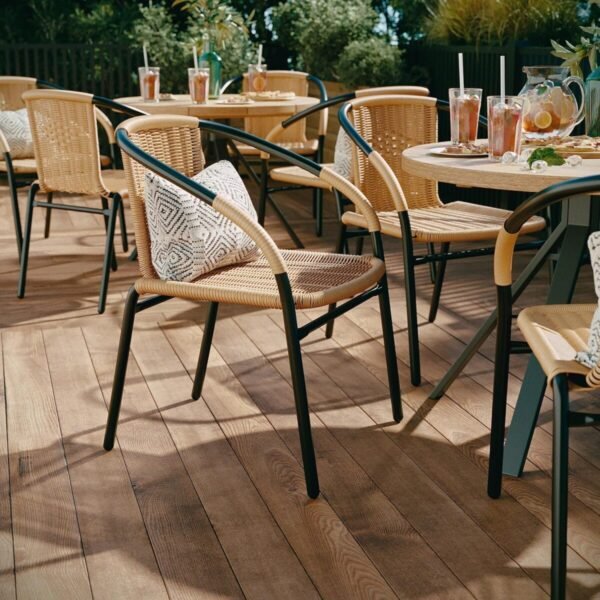 Flash Furniture Lila 4 Pack Beige Rattan Indoor-Outdoor Restaurant Stack Chair | Versatile and Stylish Seating - Image 6