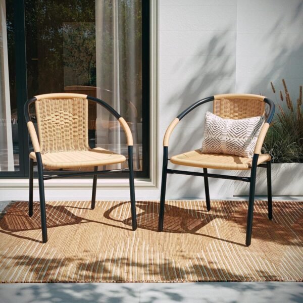 Flash Furniture Lila 4 Pack Beige Rattan Indoor-Outdoor Restaurant Stack Chair | Versatile and Stylish Seating - Image 7
