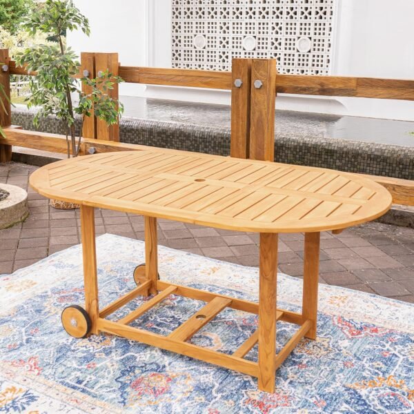 Cambridge Casual Miami Teak Wood Patio Dining Set with Sunbrella Cushion, Natural Teak/Cast Shale - Image 10