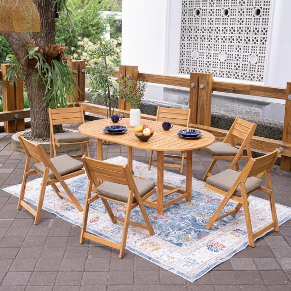 Cambridge Casual Miami Teak Wood Patio Dining Set with Sunbrella Cushion, Natural Teak/Cast Shale - Image 22