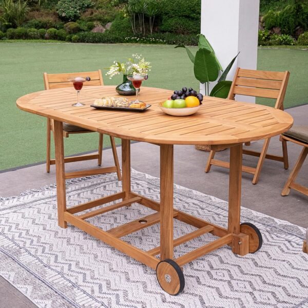 Cambridge Casual Miami Teak Wood Patio Dining Set with Sunbrella Cushion, Natural Teak/Cast Shale - Image 4