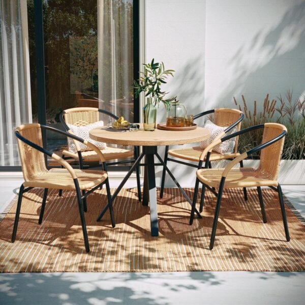 Flash Furniture Lila 4 Pack Beige Rattan Indoor-Outdoor Restaurant Stack Chair | Versatile and Stylish Seating - Image 2