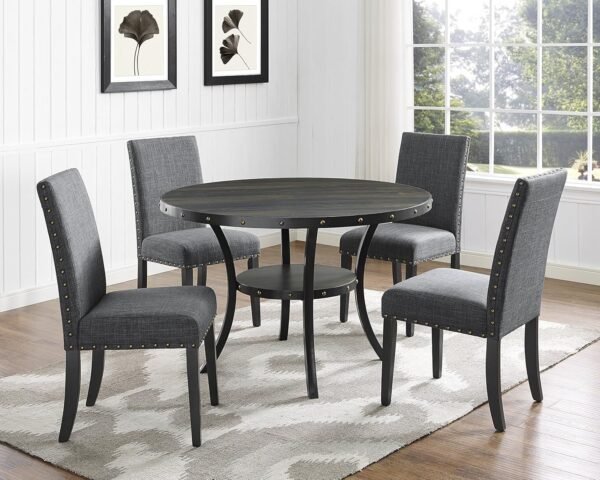 Roundhill Furniture Biony Gray Fabric Dining Chairs with Nailhead Trim, Pack of 2 - Image 4