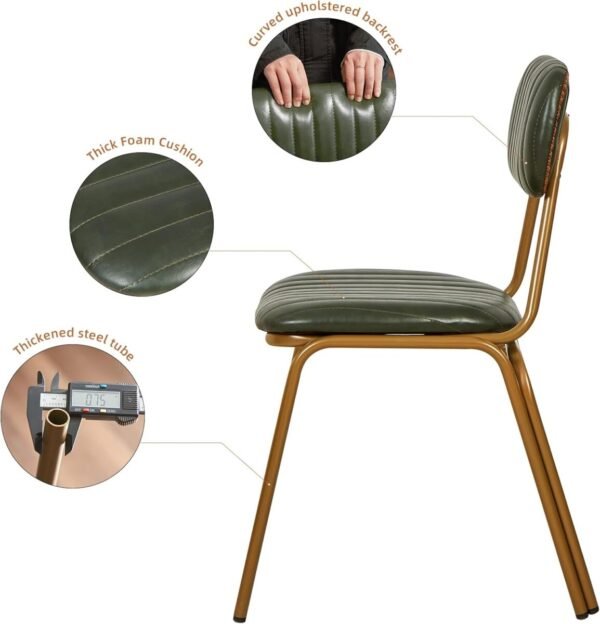 mid Century Modern Retro Faux Leather Dining Chairs Set of 2, Upholstered Seat backrests Metal Plated Legs with Black Foot MatsBlack for Kitchen Dining Room (Dark Green, Set of 6) - Image 6