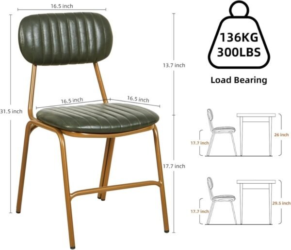 mid Century Modern Retro Faux Leather Dining Chairs Set of 2, Upholstered Seat backrests Metal Plated Legs with Black Foot MatsBlack for Kitchen Dining Room (Dark Green, Set of 6) - Image 2