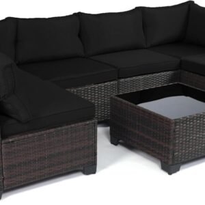 LEVELEVE 7 Pieces Outdoor Patio Furniture Sets,Rattan Conversation Sectional Set,Manual Weaving Wicker Patio Sofa with Tea Table