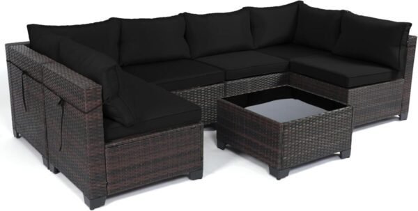 LEVELEVE 7 Pieces Outdoor Patio Furniture Sets,Rattan Conversation Sectional Set,Manual Weaving Wicker Patio Sofa with Tea Table
