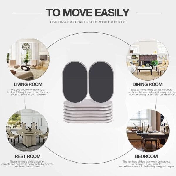 Reusable Large Furniture Movers Sliders for Carpet and Hardwood Floors-8 Pack 9-1/2" Oval Moving Pads Protector for Heavy Duty Sofa Bed Table Desk,Quickly and Easily Move Any Item, Beige - Image 7
