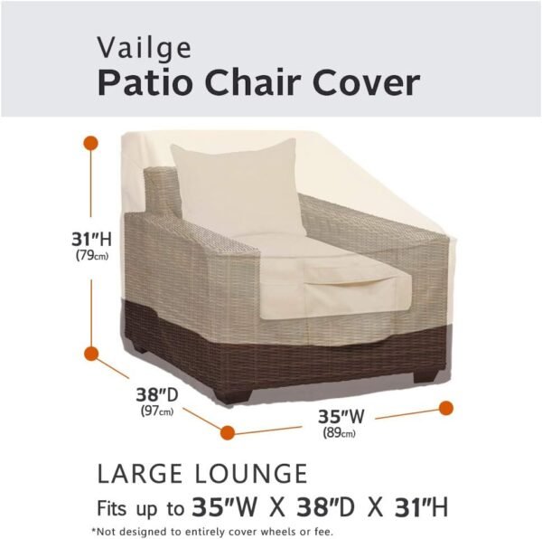 Vailge Patio Chair Covers, Lounge Deep Seat Cover, Heavy Duty and Waterproof Outdoor Lawn Patio Furniture Covers (2 Pack - Large, Beige & Brown) - Image 2