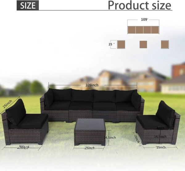 LEVELEVE 7 Pieces Outdoor Patio Furniture Sets,Rattan Conversation Sectional Set,Manual Weaving Wicker Patio Sofa with Tea Table - Image 3