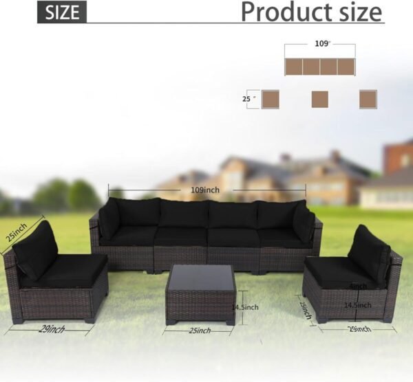 LEVELEVE 7 Pieces Outdoor Patio Furniture Sets,Rattan Conversation Sectional Set,Manual Weaving Wicker Patio Sofa with Tea Table - Image 3
