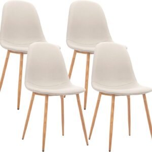 CangLong Dining Chairs Set of 4, High-tech Fabric Comfy Kitchen Side Chairs with Durable & Breathable Seat Cushion, Upholstered Dining Room Chairs with Sturdy Metal Legs for Dining Room, Light Grey