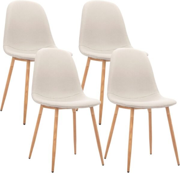 CangLong Dining Chairs Set of 4, High-tech Fabric Comfy Kitchen Side Chairs with Durable & Breathable Seat Cushion, Upholstered Dining Room Chairs with Sturdy Metal Legs for Dining Room, Light Grey